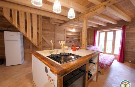 G&icirc;te n&deg;10040 Brian&ccedil;on - Hautes-Alpes - Vaste pi&egrave;ce de vie avec cuisine int&eacute;gr&eacute;e, coin repas, espace salon et balcon orient&eacute; Sud